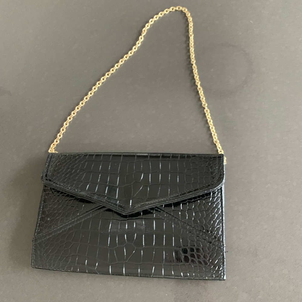 Prada-style shoulder clutch purse - black gold